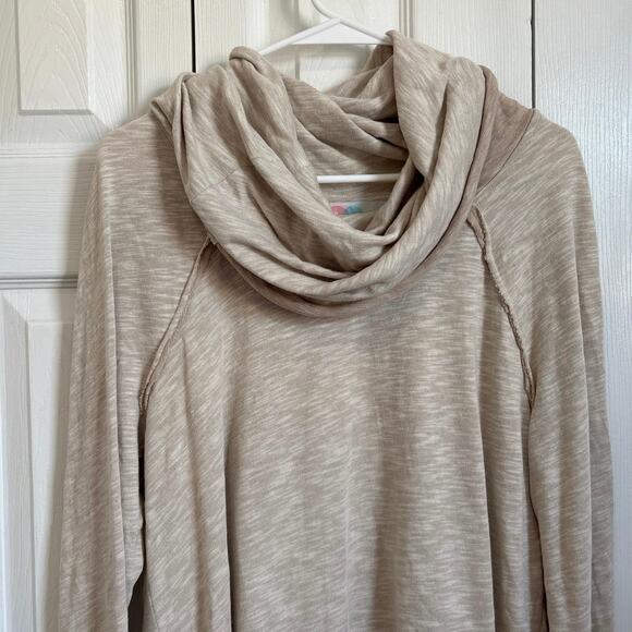 Free People Beach beige cowl neck slub cotton top Two Body M/L - Picture 2 of 8